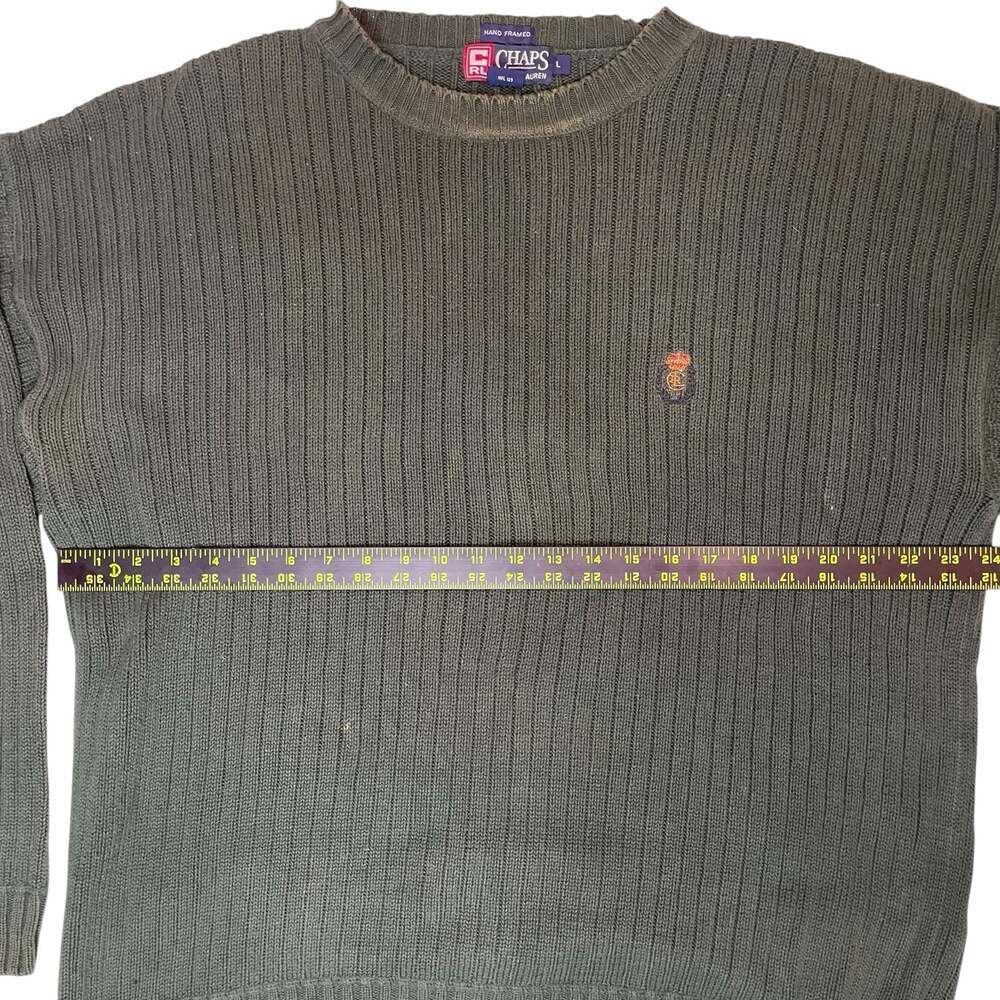 Chaps Ralph Lauren Sweater Mens L Green Ribbed Crewneck Cotton - Picture 3 of 8